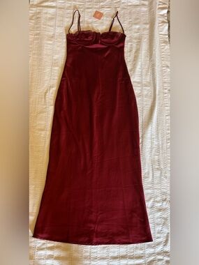 New Sky to Moon Burgundy Satin Maxi Dress